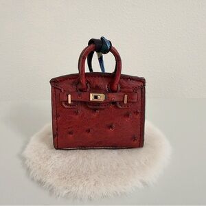 Mini Ostrich Texture Bag Charm Ultra Fiber Leather Purse Charm Burgundy